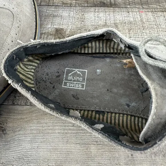 Alpine Swiss Mens Dress Shoes Gray Suede Wingtip Brogue Lace Up SZ 13 Men - Picture 6 of 16